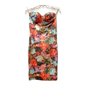 ASOS Curved Plunge Pencil Dress Womens Sz 6 Floral Bodycon Bright Smudgy